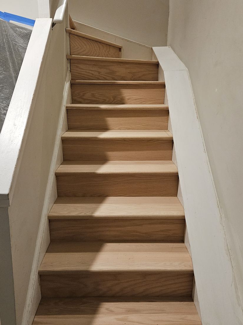 After: Stripped stairs to new treads and risers